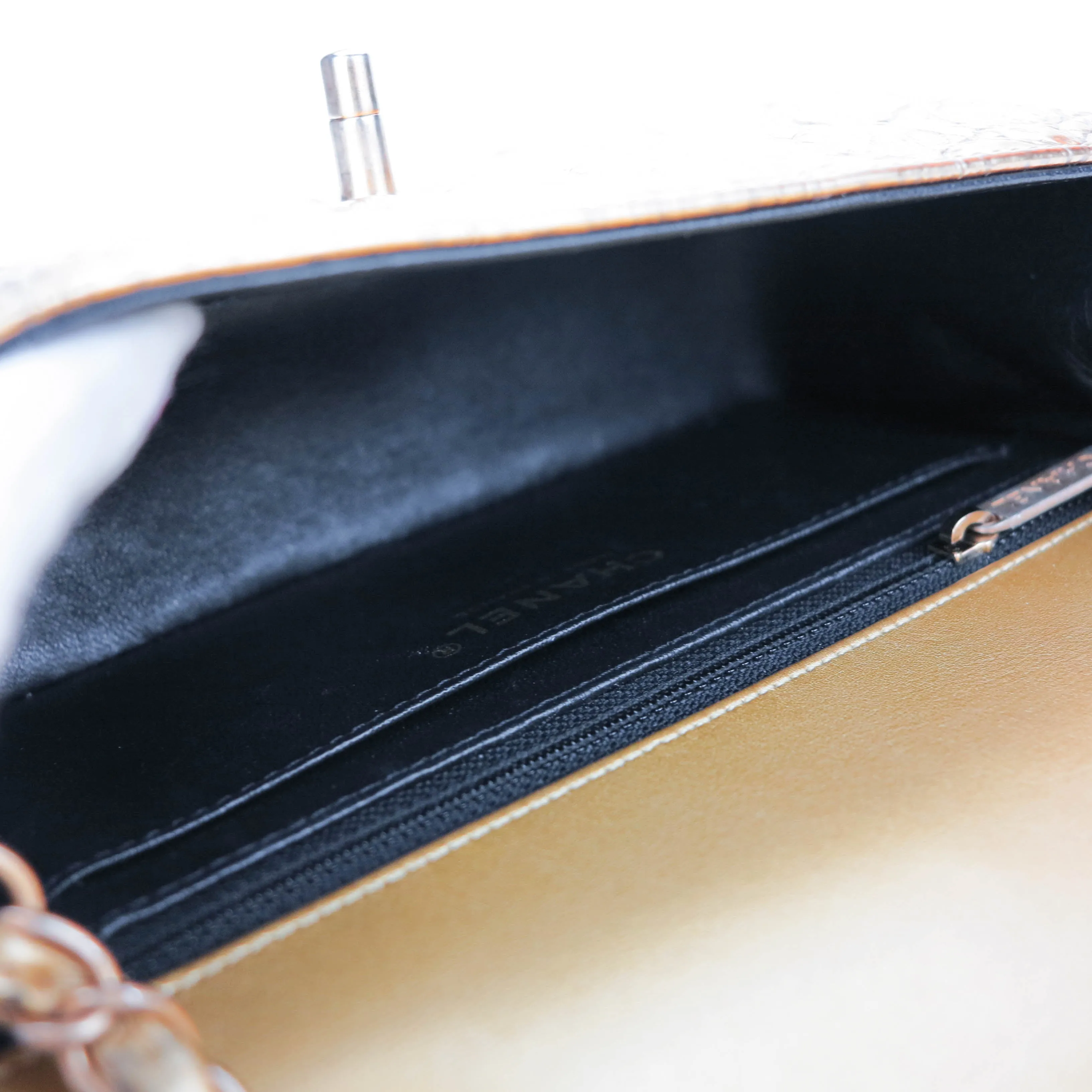 Mini Rectangular Flap Bag in Gold Croc Embossed Calfskin