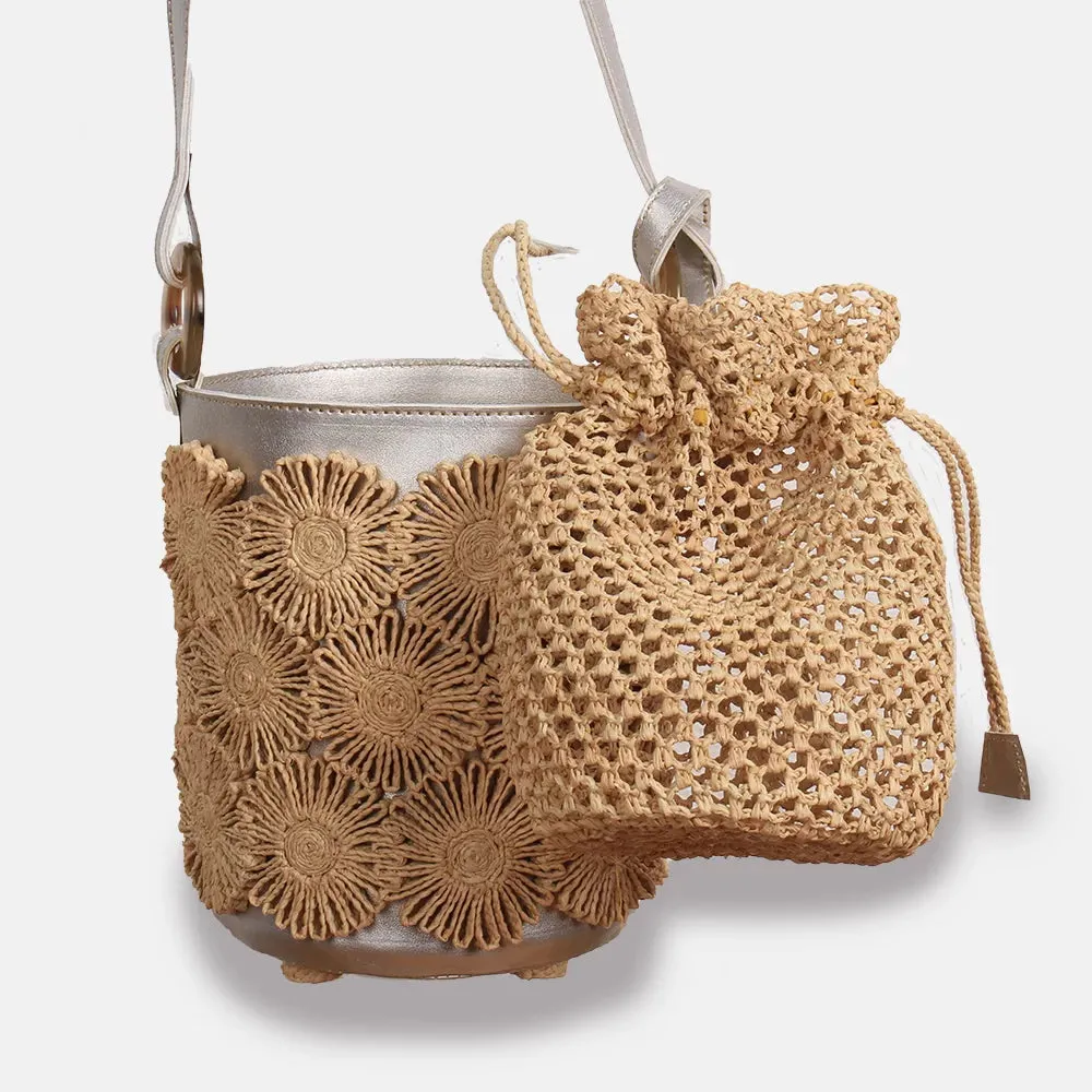 MIRO BAG - SILVER / NATURAL RAFFIA