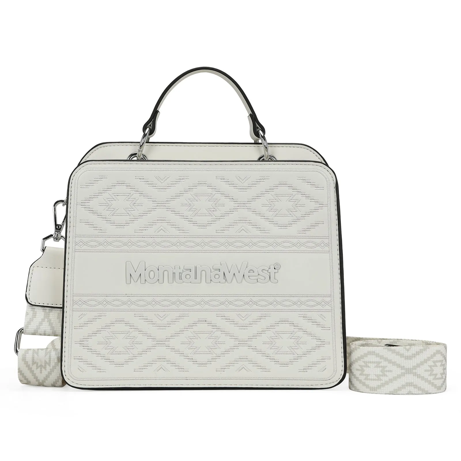 MWF1052-8120   Montana West Embroidered Aztec Tote/Crossbody With Mini Pouch - White
