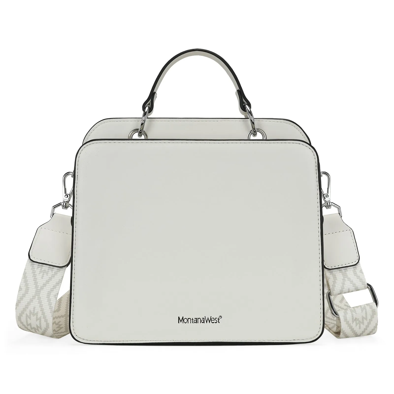 MWF1052-8120   Montana West Embroidered Aztec Tote/Crossbody With Mini Pouch - White