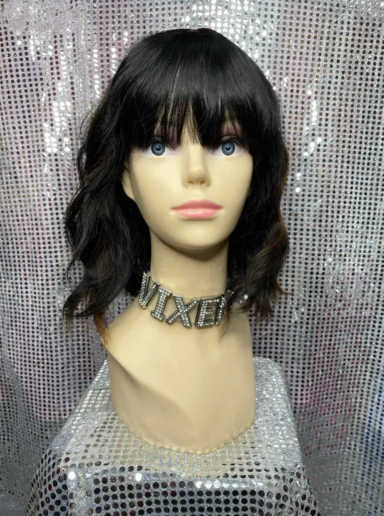 Natural Curly Long Bob with Fringe