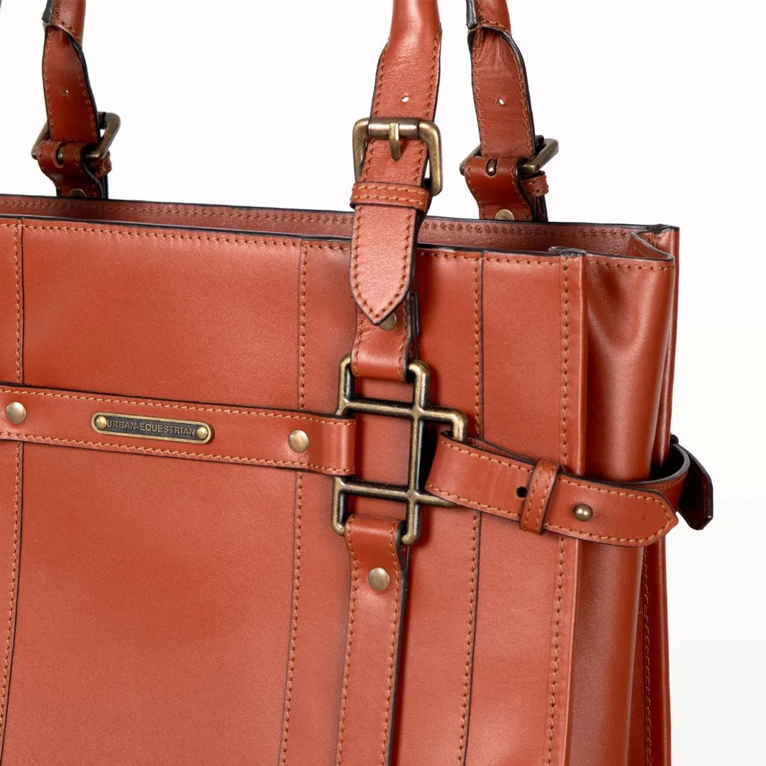 Paddock -  Custom Equestrian Halter Bracket Tote Bag in Cognac Italian Leather