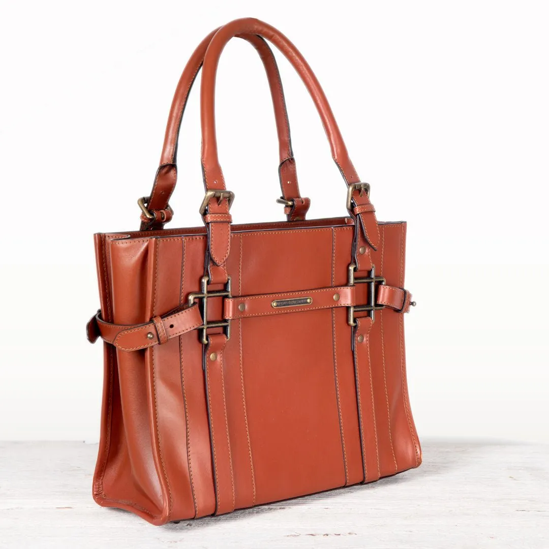 Paddock -  Custom Equestrian Halter Bracket Tote Bag in Cognac Italian Leather