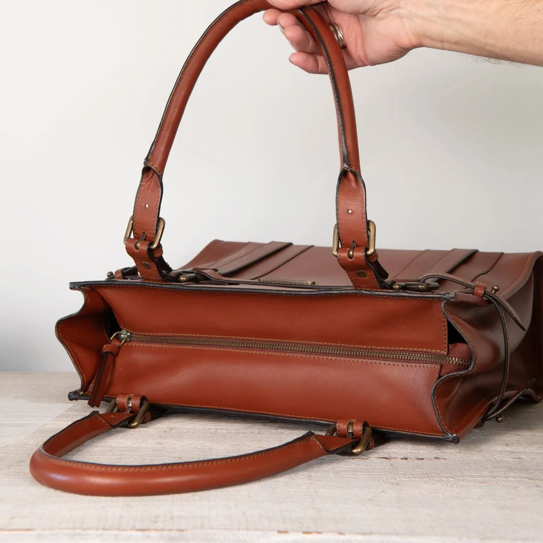 Paddock -  Custom Equestrian Halter Bracket Tote Bag in Cognac Italian Leather