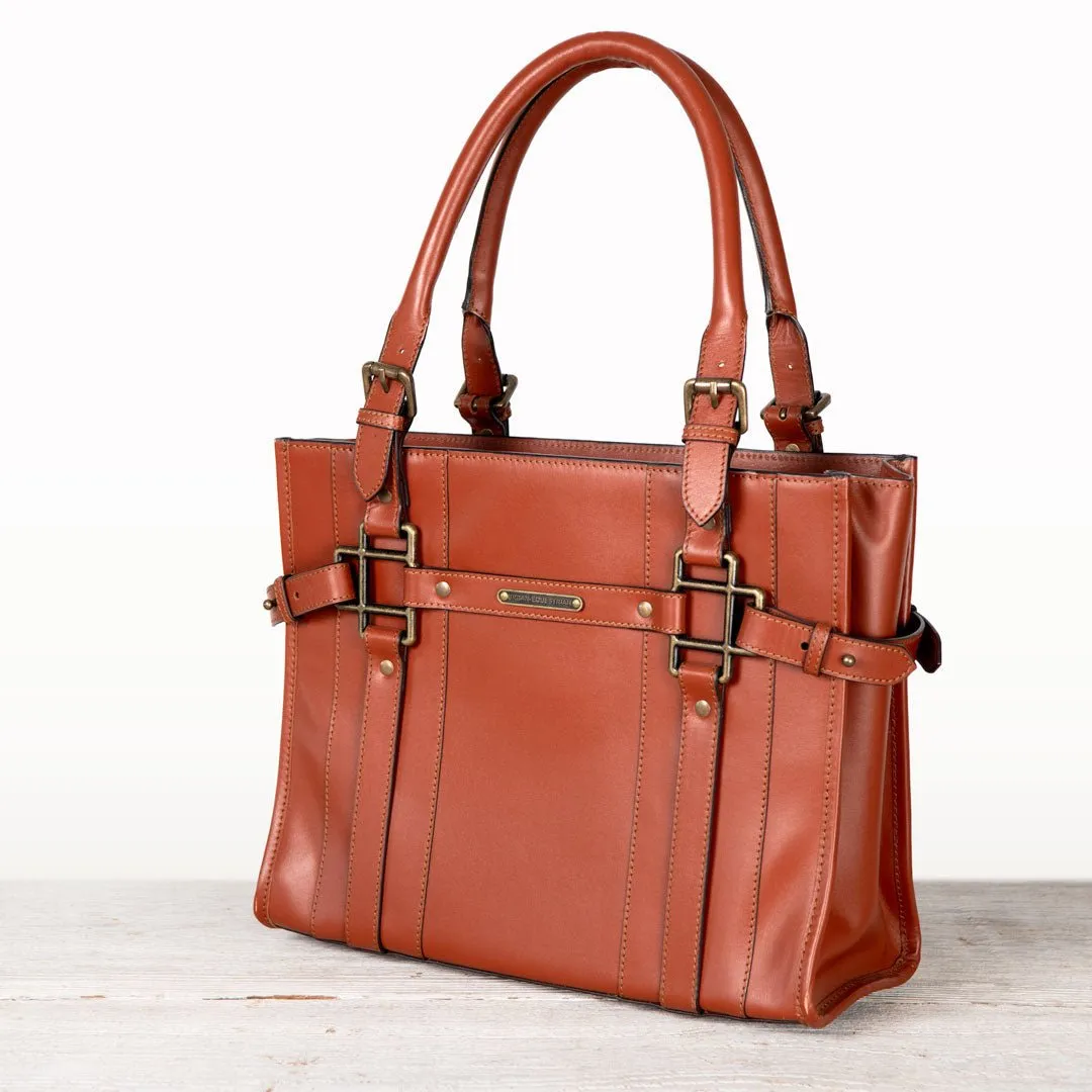 Paddock -  Custom Equestrian Halter Bracket Tote Bag in Cognac Italian Leather