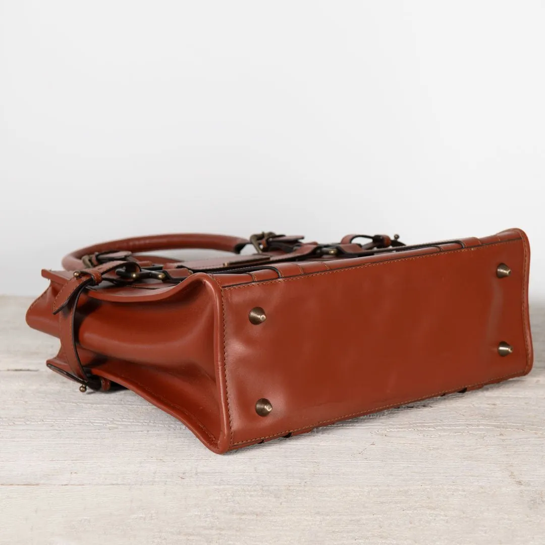 Paddock -  Custom Equestrian Halter Bracket Tote Bag in Cognac Italian Leather