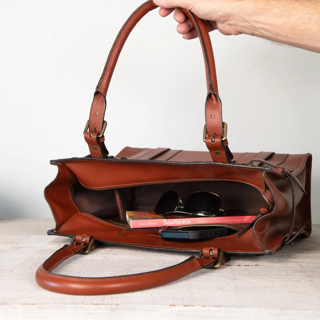 Paddock -  Custom Equestrian Halter Bracket Tote Bag in Cognac Italian Leather