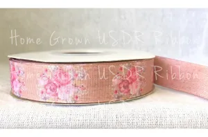 Pastel Roses Burlap Double Sided USDR Ribbon - 7/8 Inch