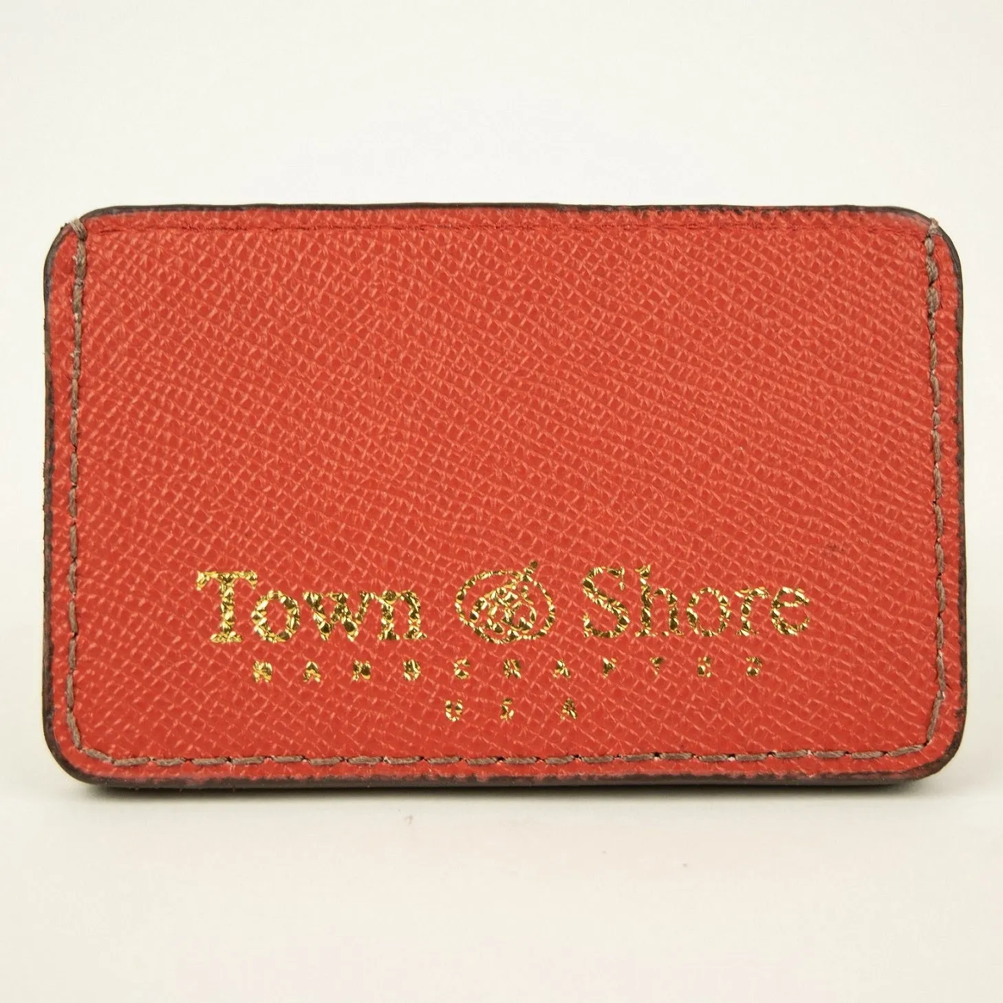Pebbled Grain Leather Card Case in Burnt Orange