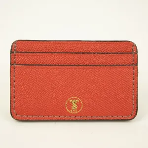 Pebbled Grain Leather Card Case in Burnt Orange