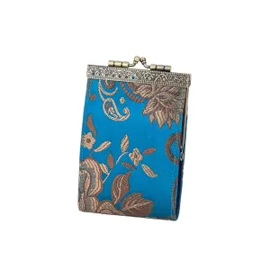 Peony Floral Brocade Card Holder with RFID Protection: Blue