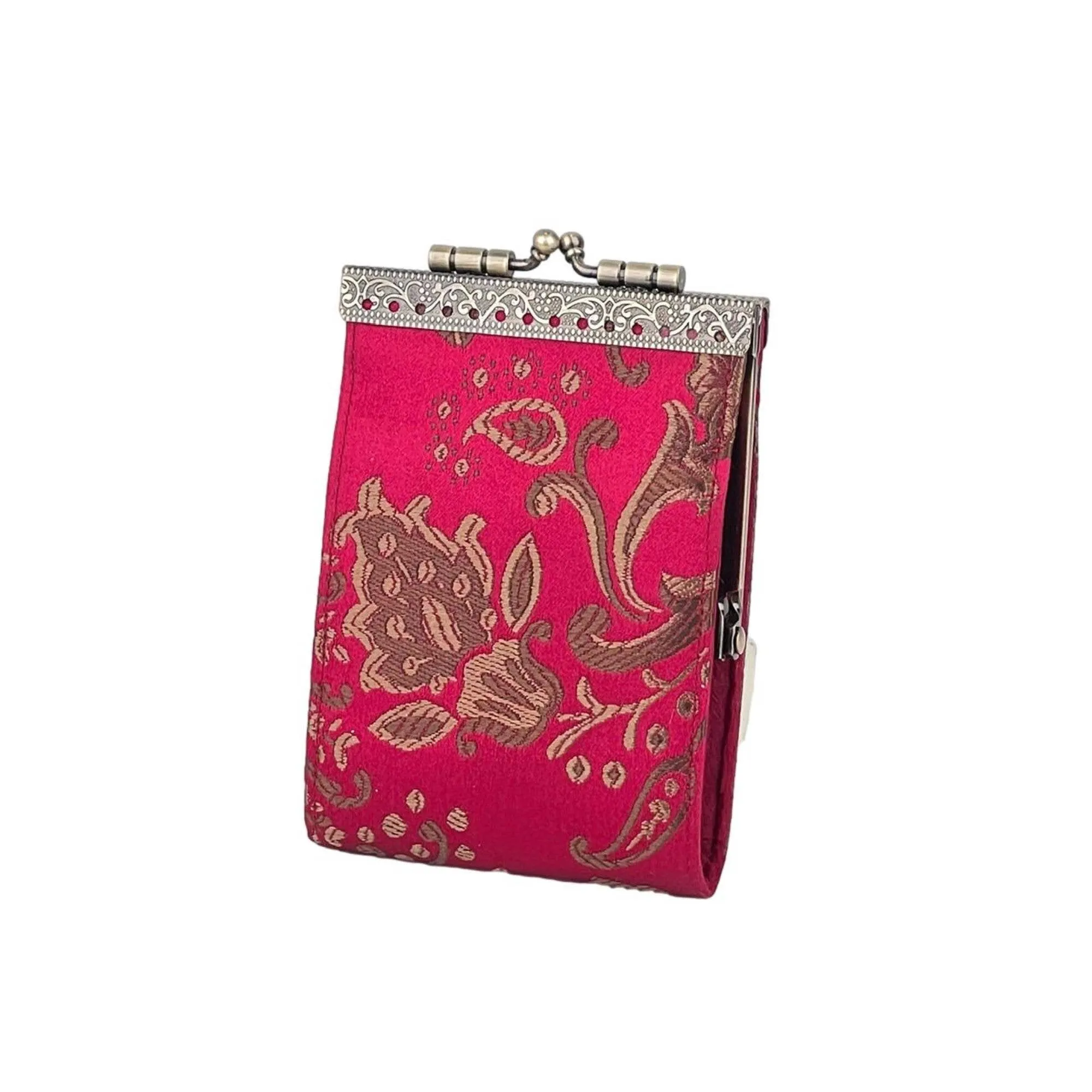 Peony Floral Brocade Card Holder with RFID Protection: Blue