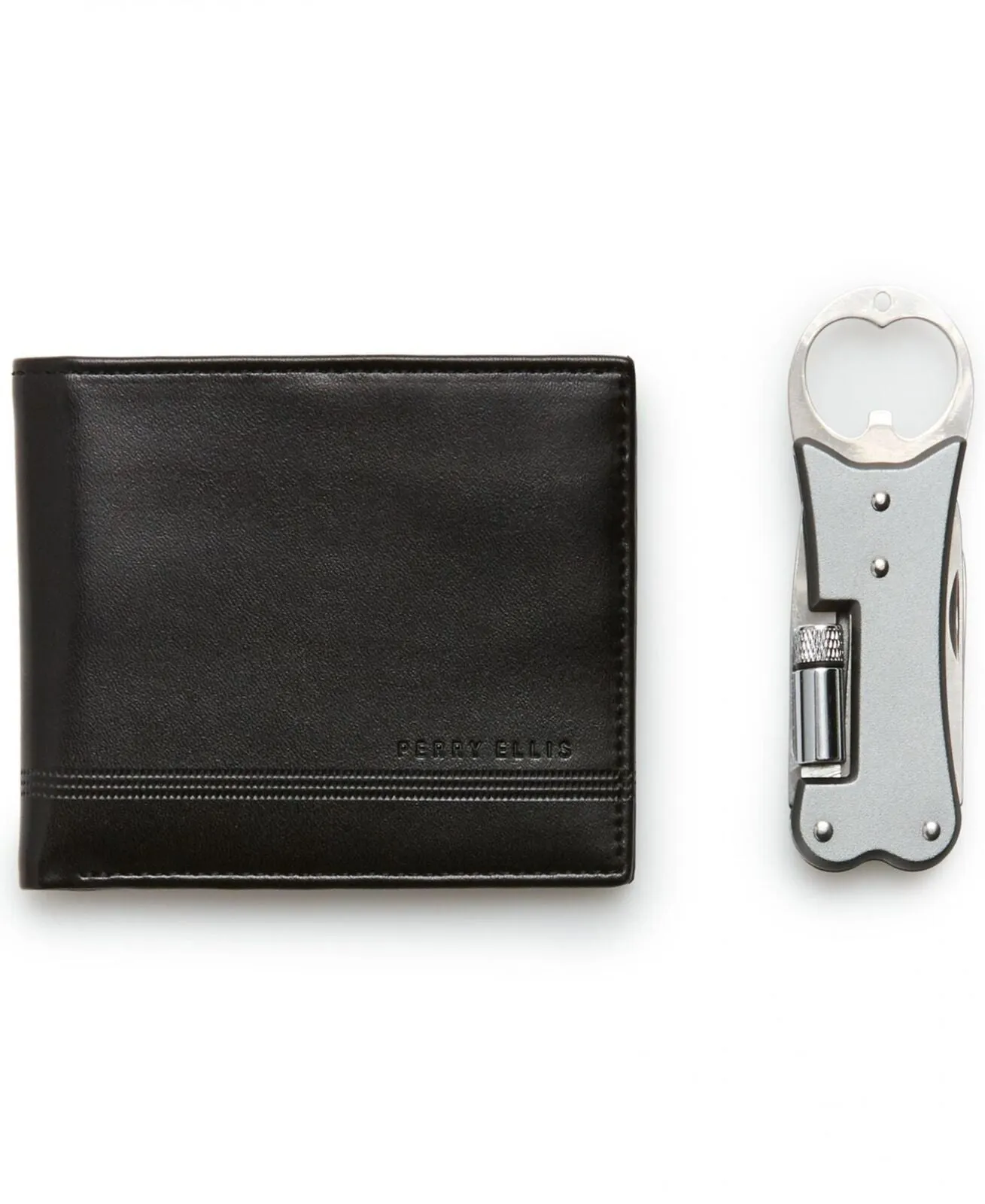 Perry Ellis Portfolio Men's Smooth Bifold Wallet and Pocket Multitool WP20086