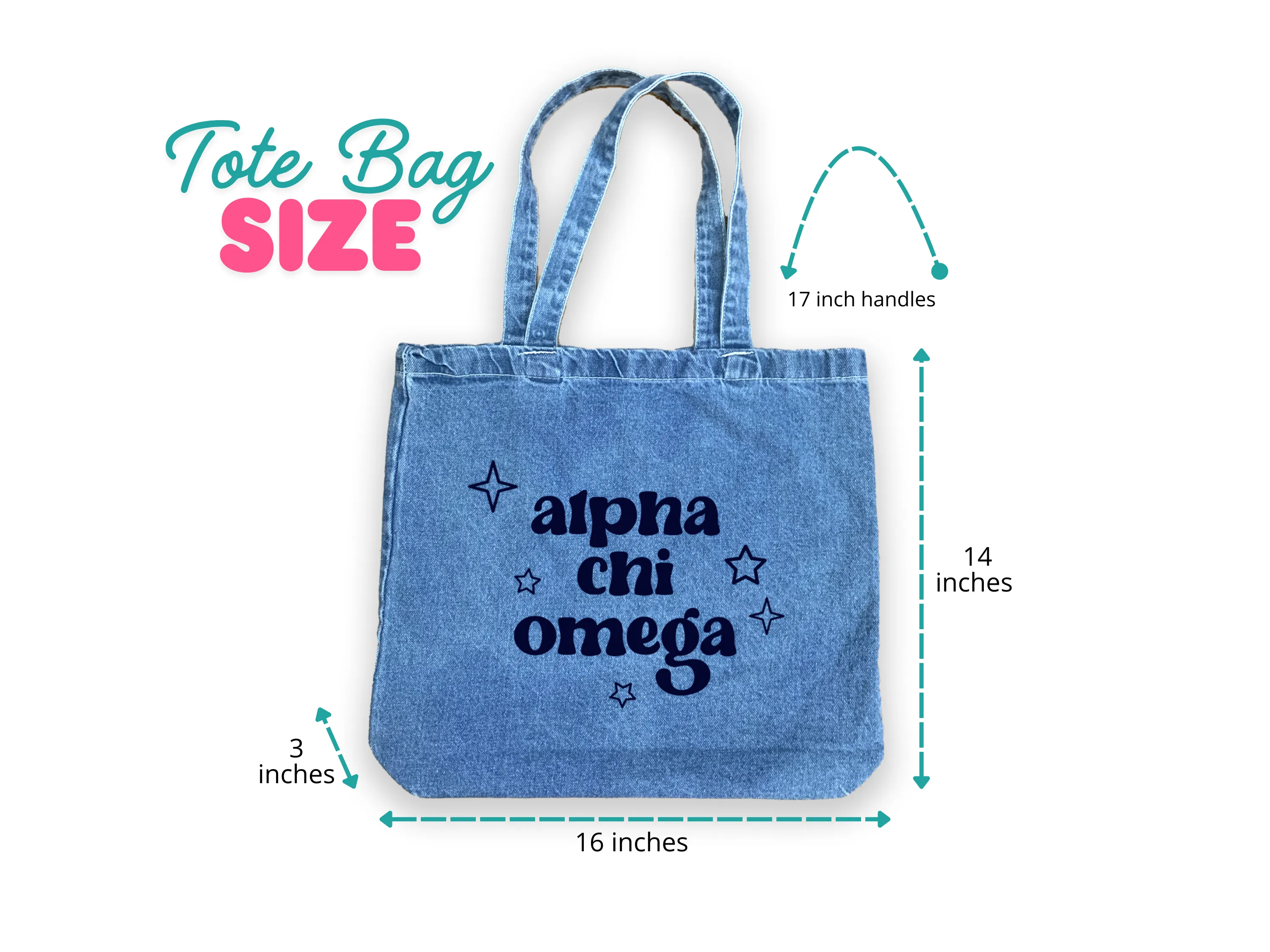 Pi Beta Phi Denim Tote Bag - Sorority Gift, Big Little Reveal, Bid Day, Greek Life Accessory
