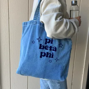 Pi Beta Phi Denim Tote Bag - Sorority Gift, Big Little Reveal, Bid Day, Greek Life Accessory