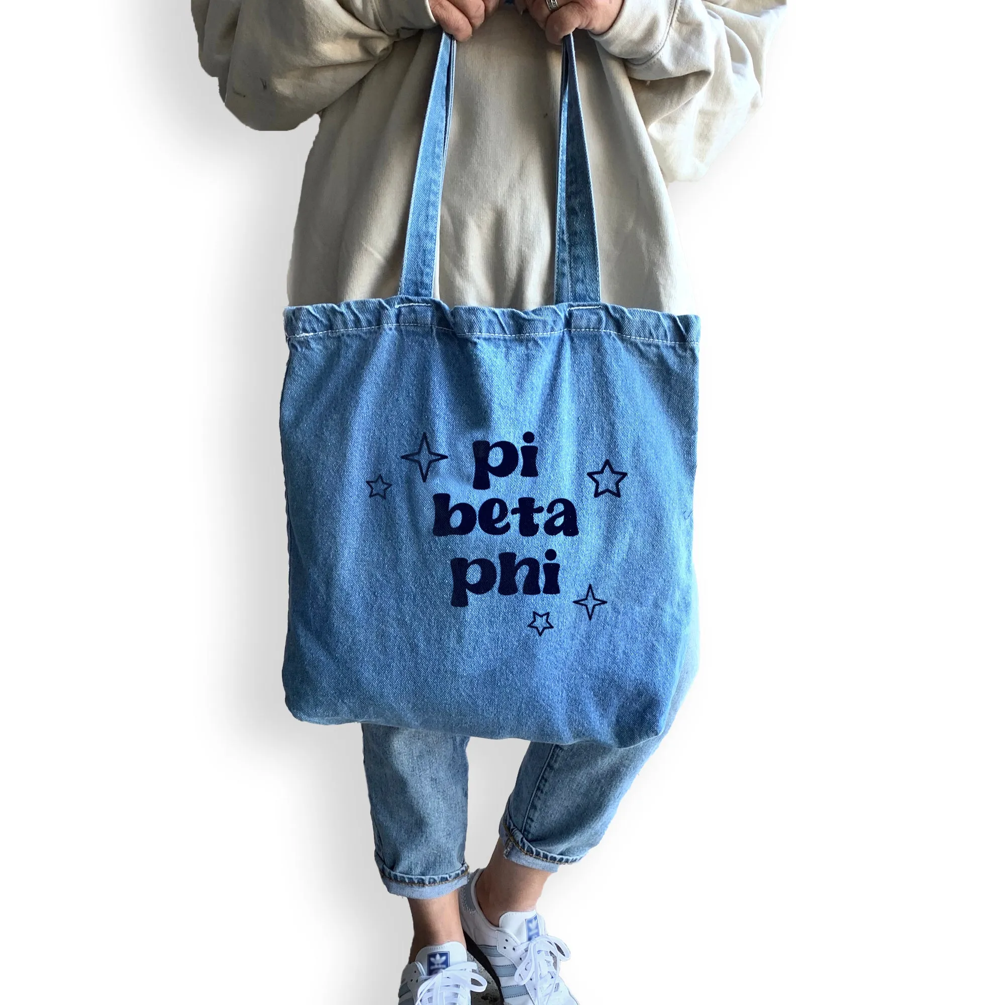 Pi Beta Phi Denim Tote Bag - Sorority Gift, Big Little Reveal, Bid Day, Greek Life Accessory