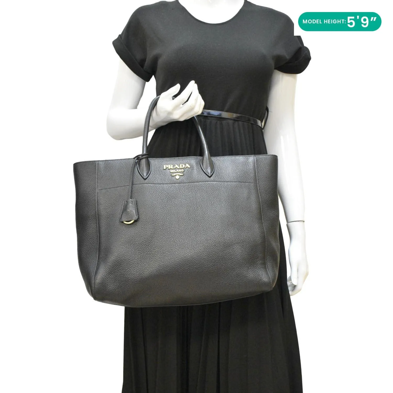 PRADA Vitello Daino Large Leather Tote Bag Black