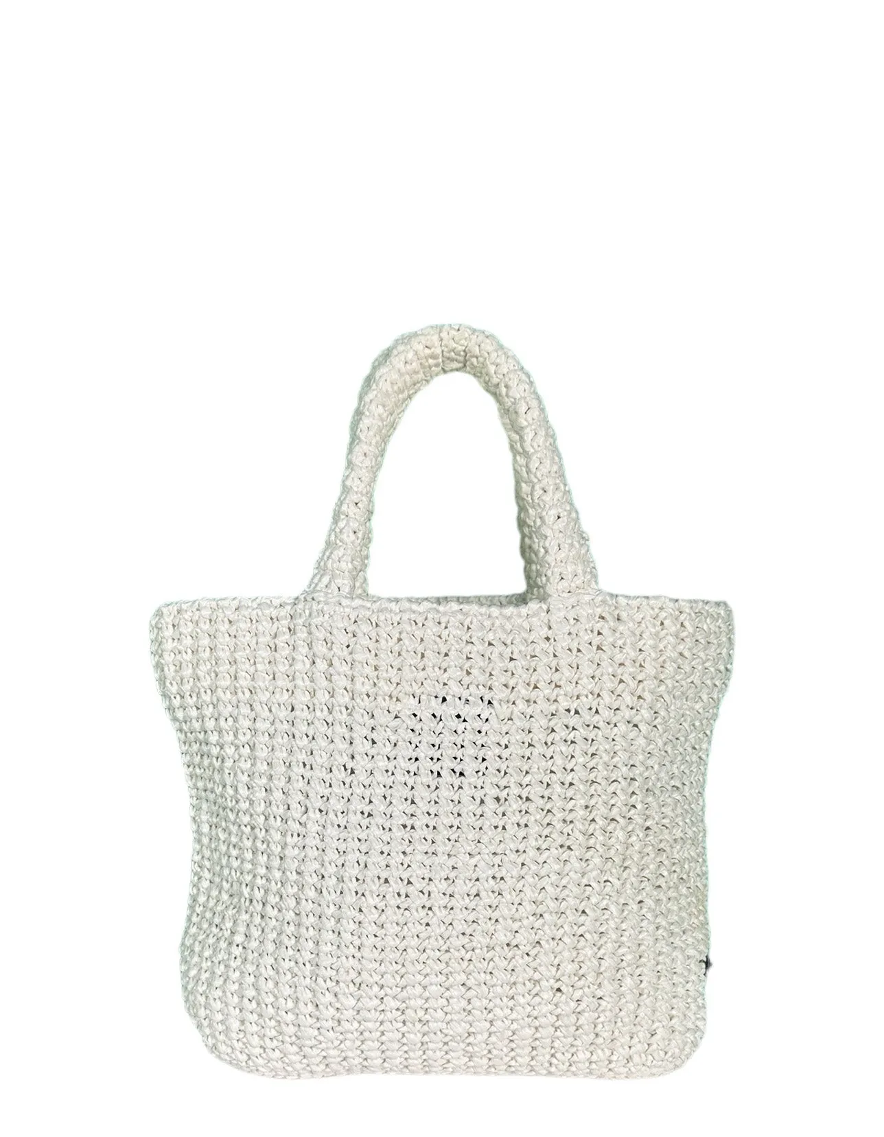 Prada White Yarn Raffia Effect Crochet Embroidered Small Logo Tote Bag