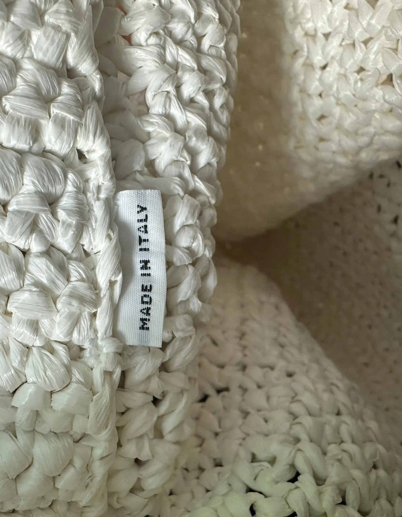 Prada White Yarn Raffia Effect Crochet Embroidered Small Logo Tote Bag