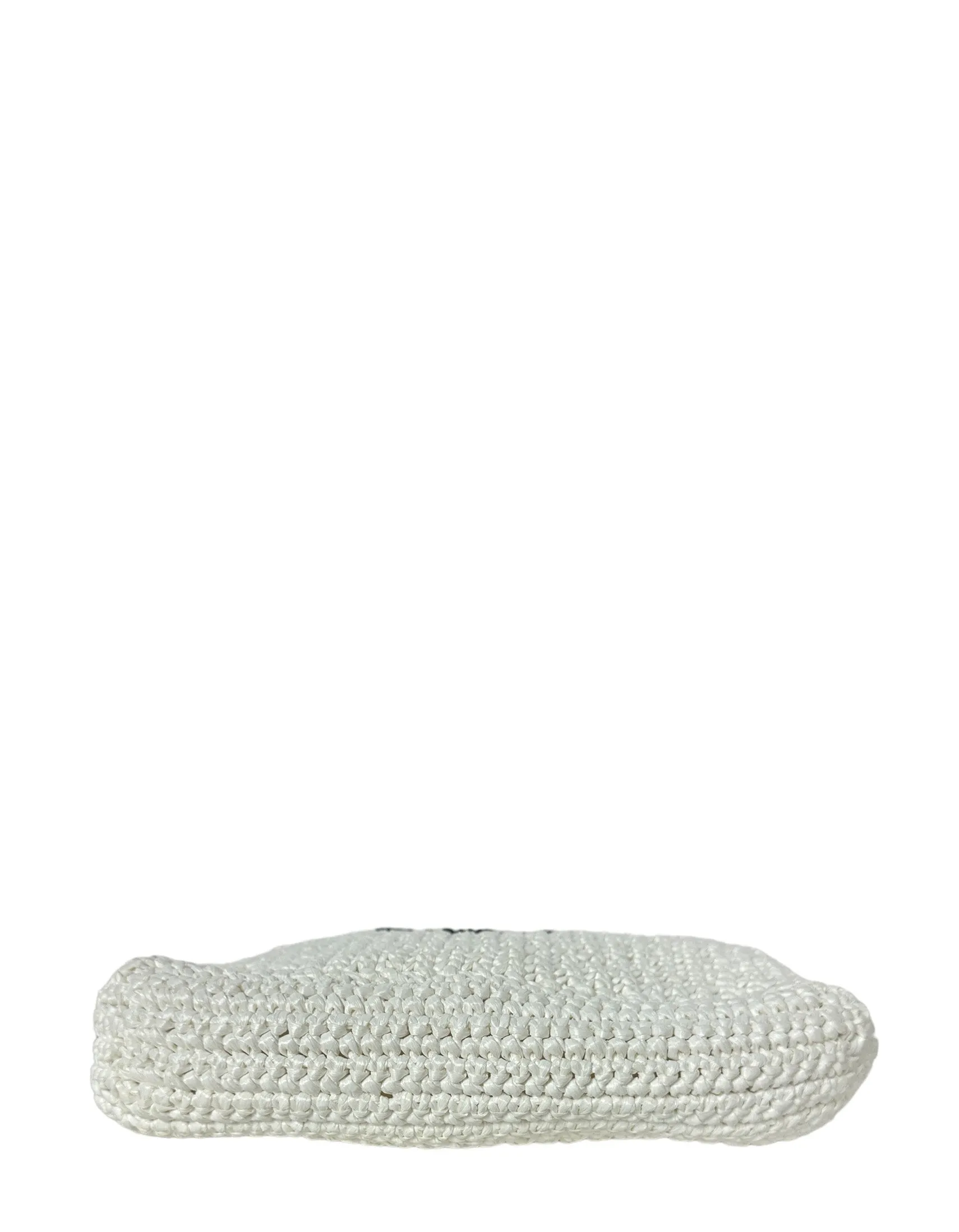 Prada White Yarn Raffia Effect Crochet Embroidered Small Logo Tote Bag