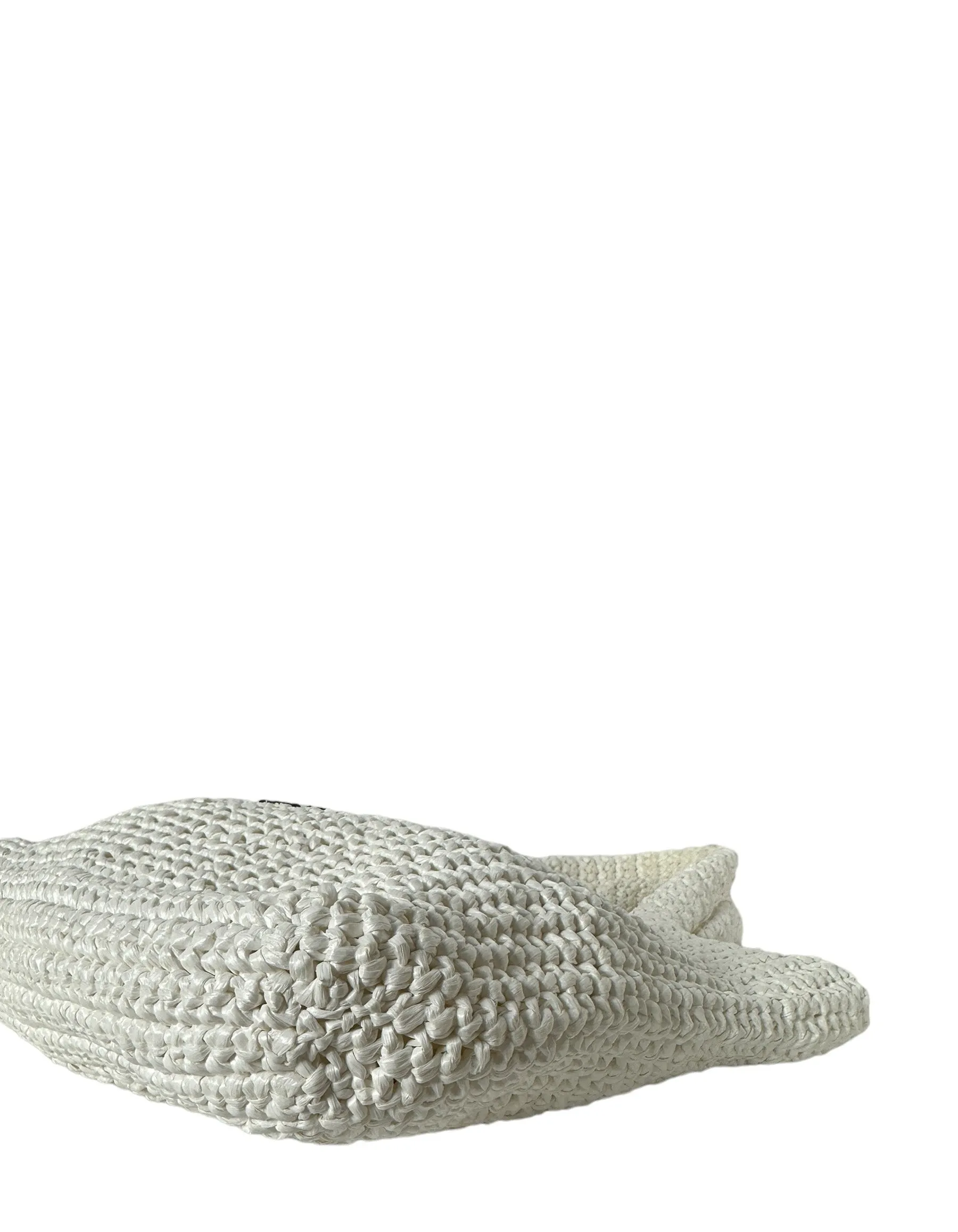 Prada White Yarn Raffia Effect Crochet Embroidered Small Logo Tote Bag