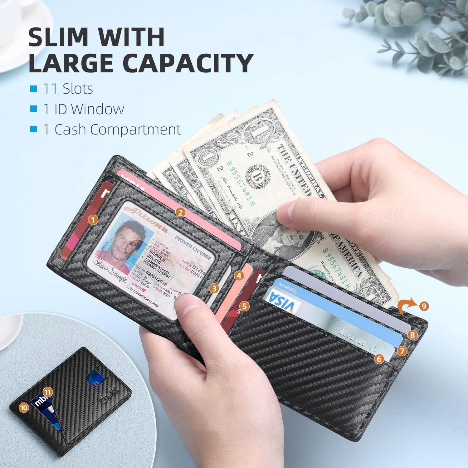 RFID Blocking Carbon Fiber Bifold Wallet for Men