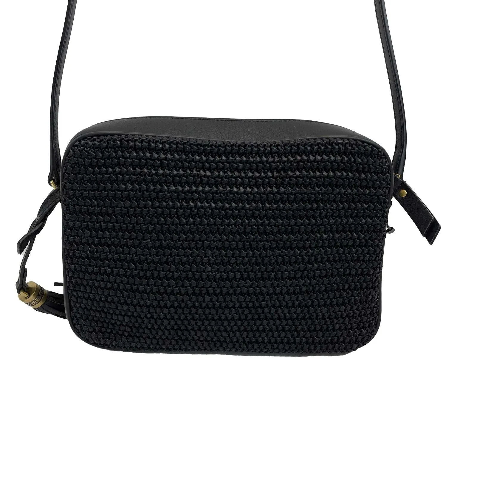 Saint Laurent - Black Raffia Paneled Lou Medium Camera Bag / Crossbody