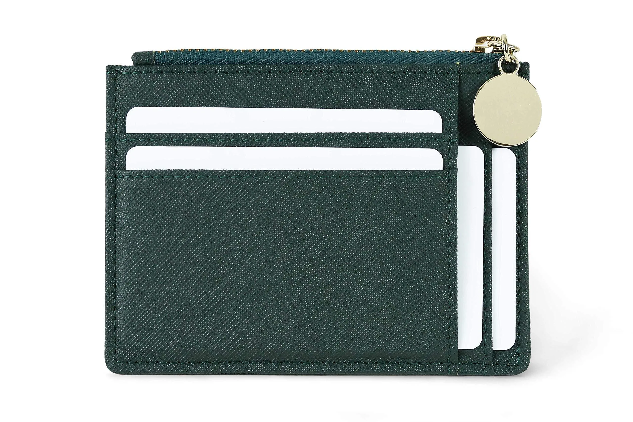 SERMAN BRANDS Slim Wristlet Card Case Holder Small RFID Blocking Wallet Change Purse for Women Keychain - Removable Wristlet Strap (Velvet Emerald CH)