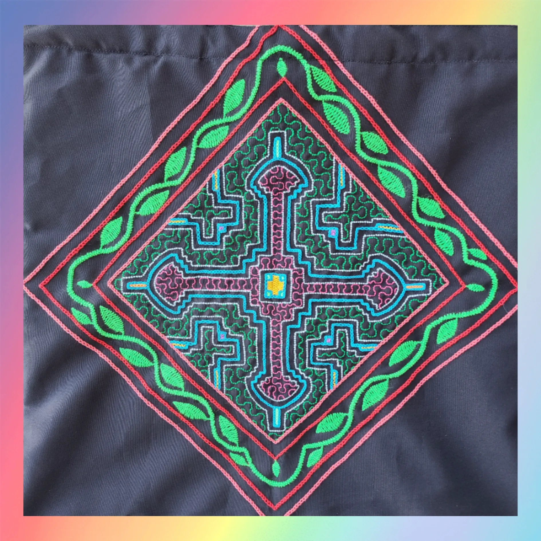 Shipibo Embroidered Sacred Tote Bag - Chacruna Diamond