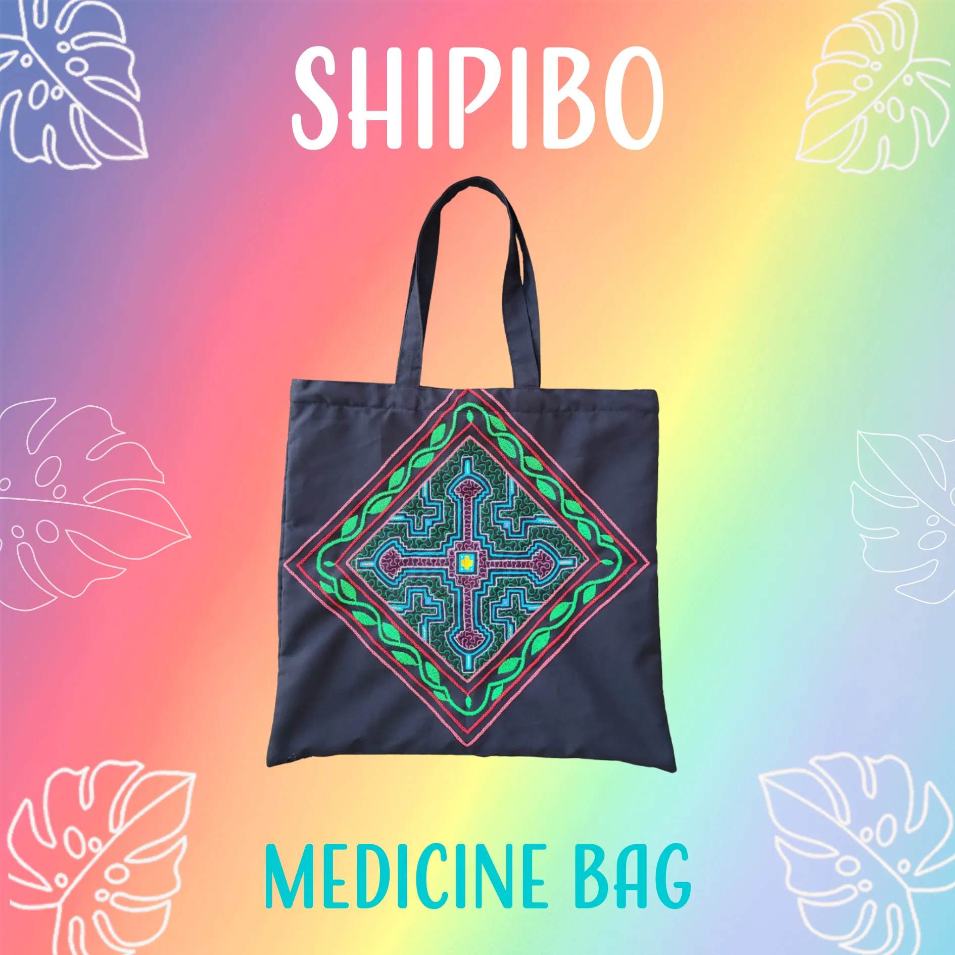 Shipibo Embroidered Sacred Tote Bag - Chacruna Diamond
