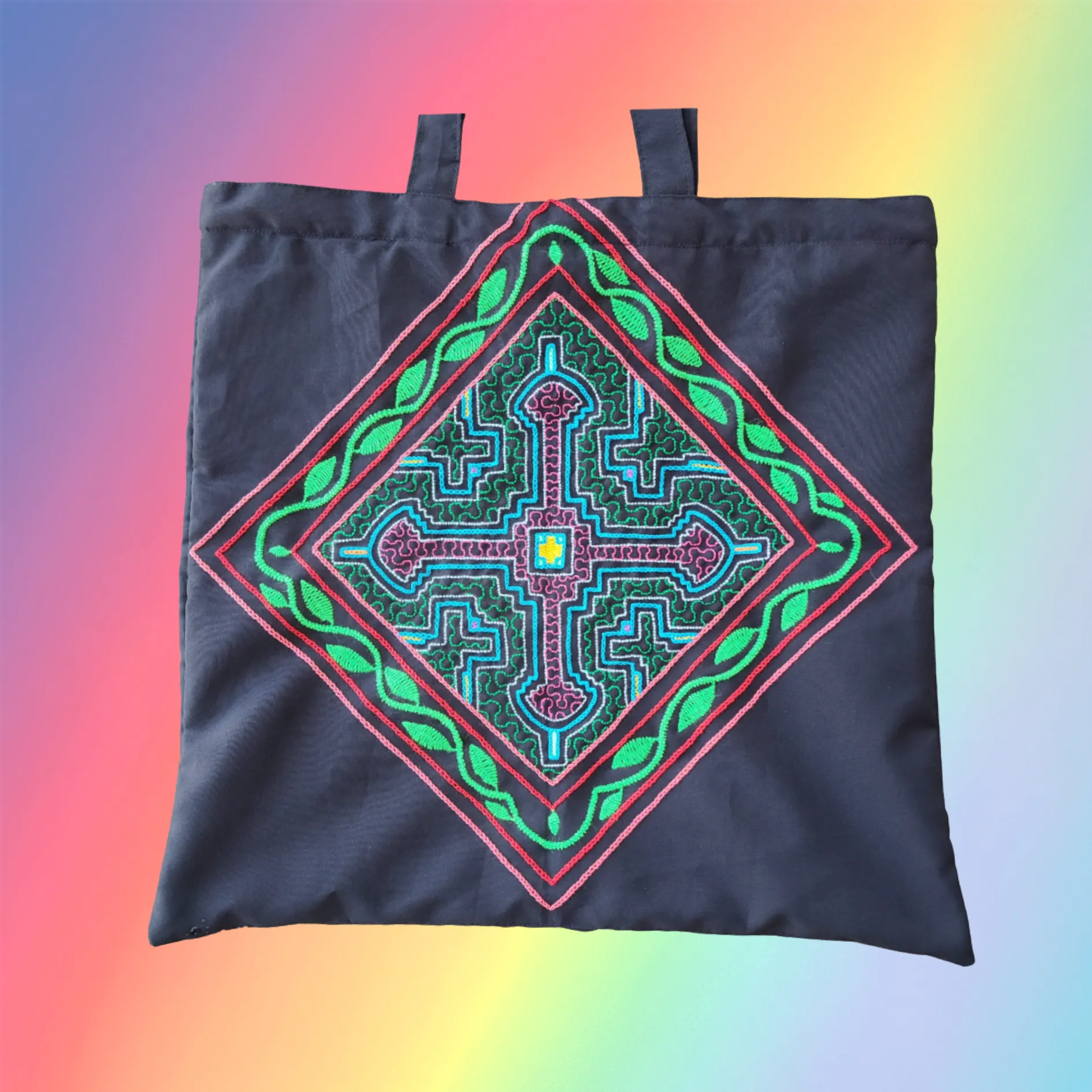 Shipibo Embroidered Sacred Tote Bag - Chacruna Diamond