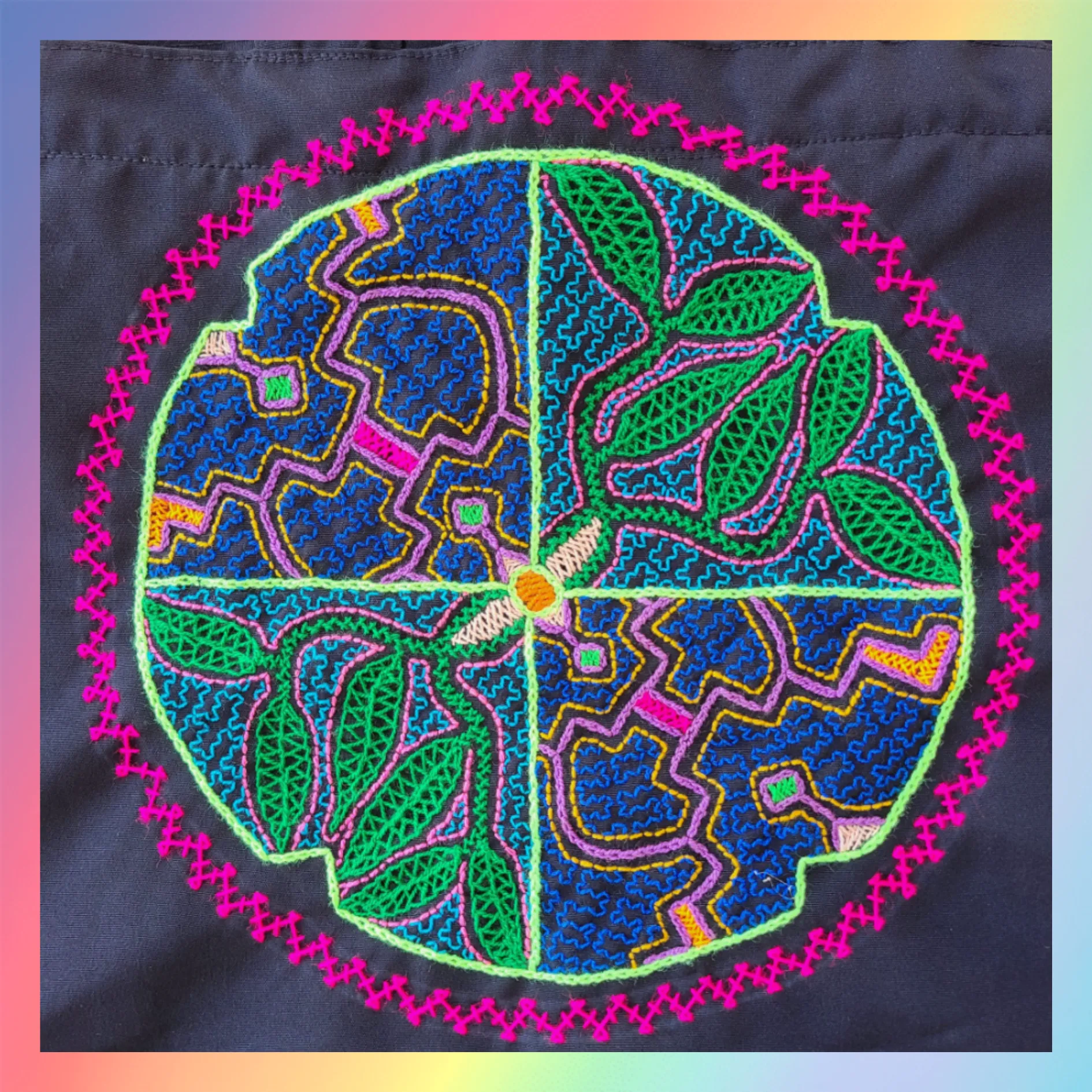 Shipibo Embroidered Sacred Tote Bag - Elements