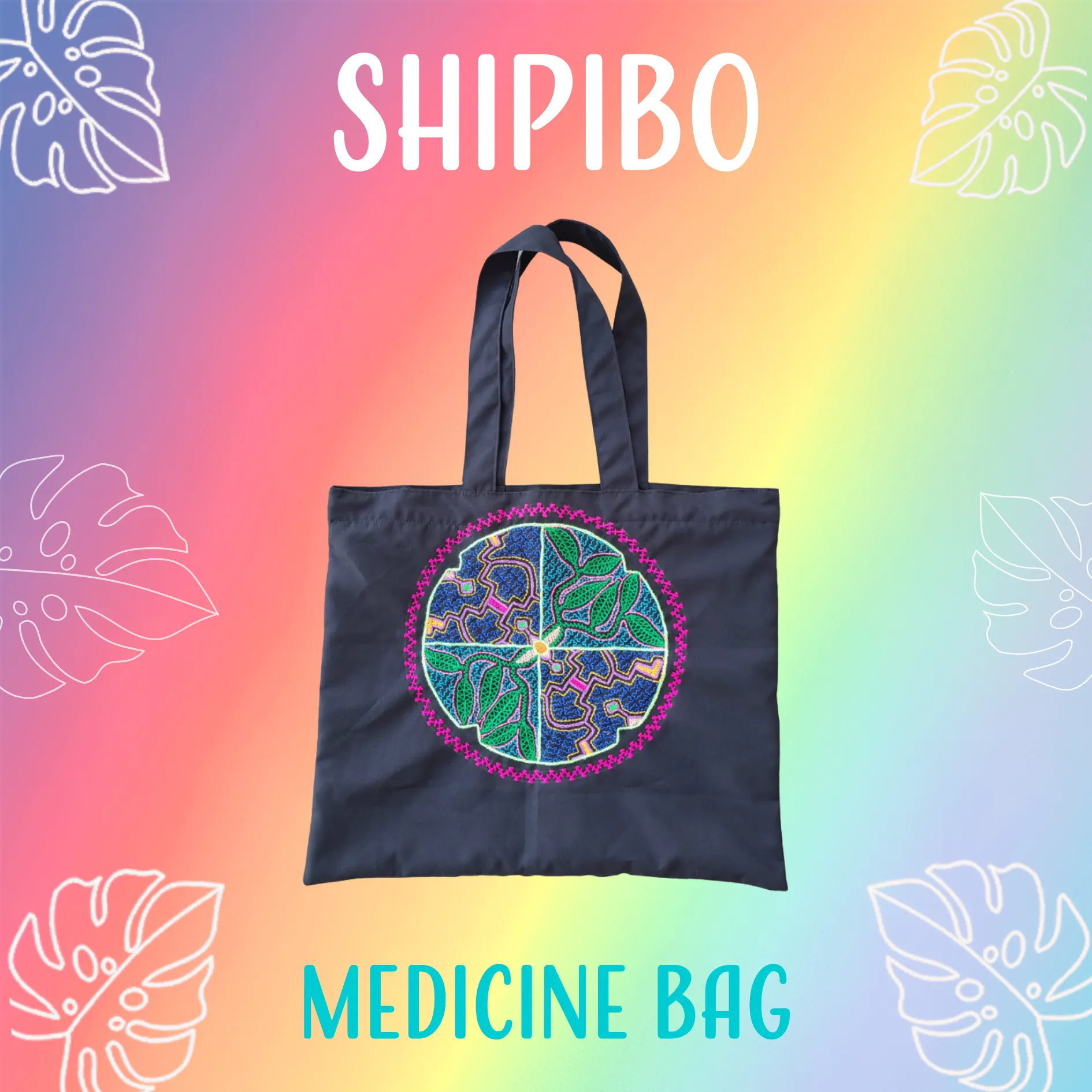 Shipibo Embroidered Sacred Tote Bag - Elements