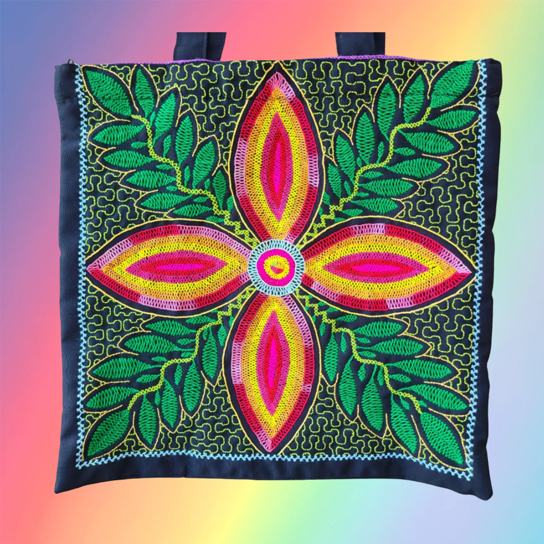 Shipibo Embroidered Sacred Tote Bag - Jungle Vision