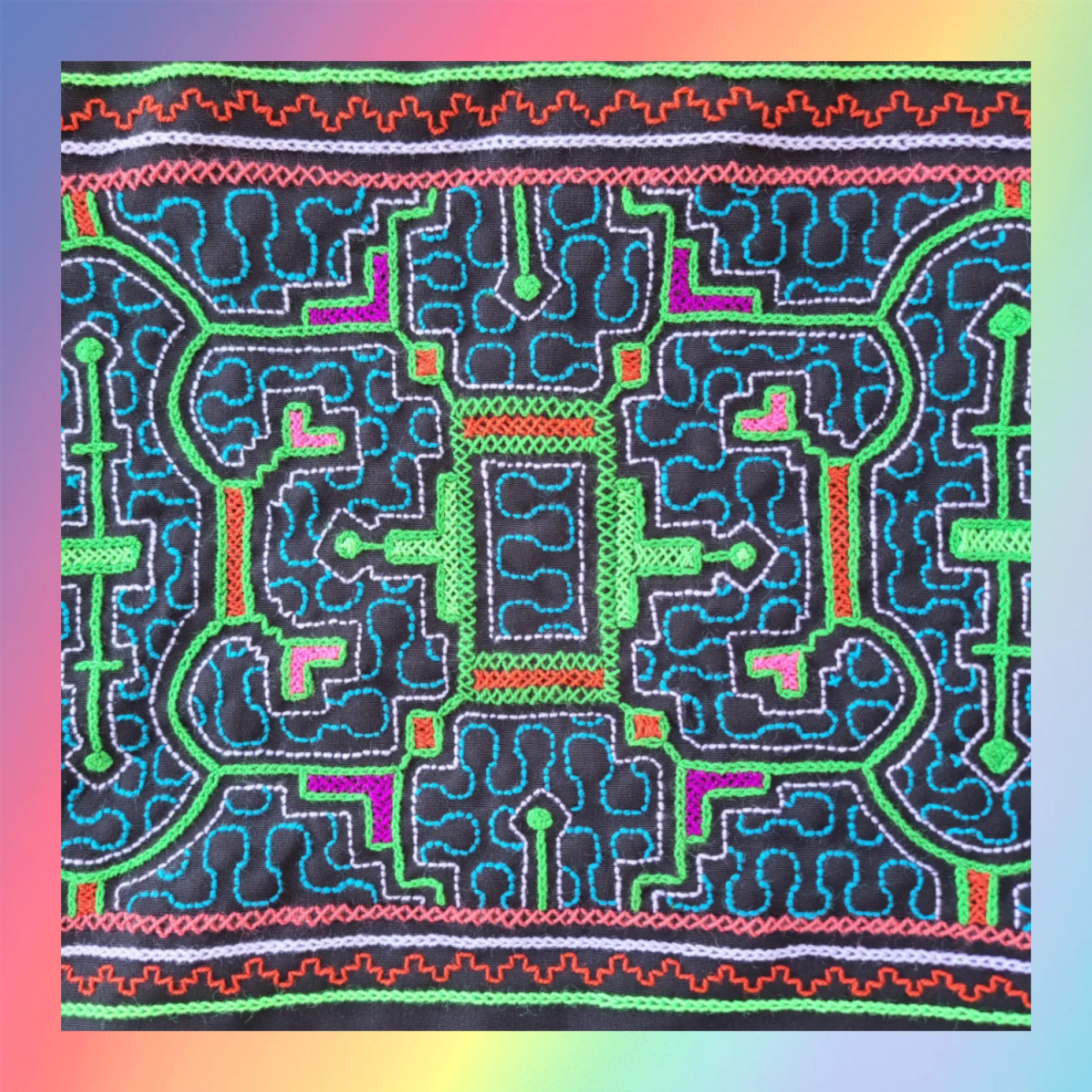 Shipibo Embroidered Sacred Tote Bag - Neon Serpent