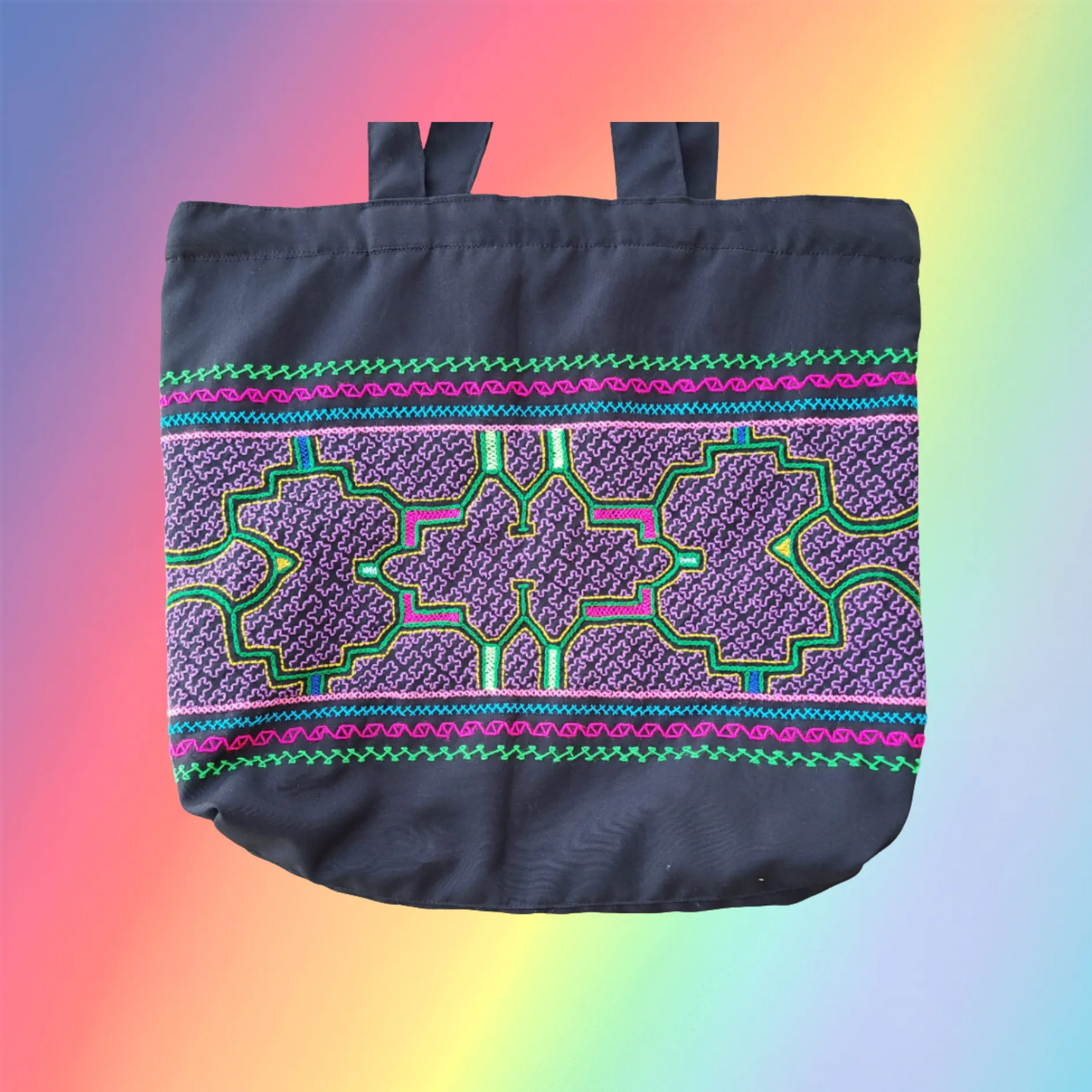 Shipibo Embroidered Sacred Tote Bag - Purple Haze