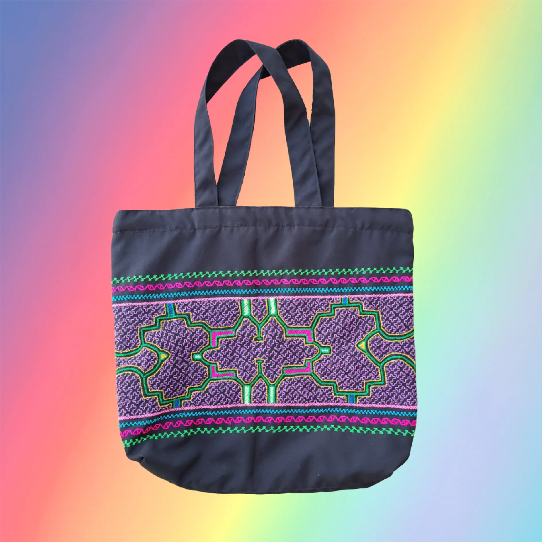 Shipibo Embroidered Sacred Tote Bag - Purple Haze