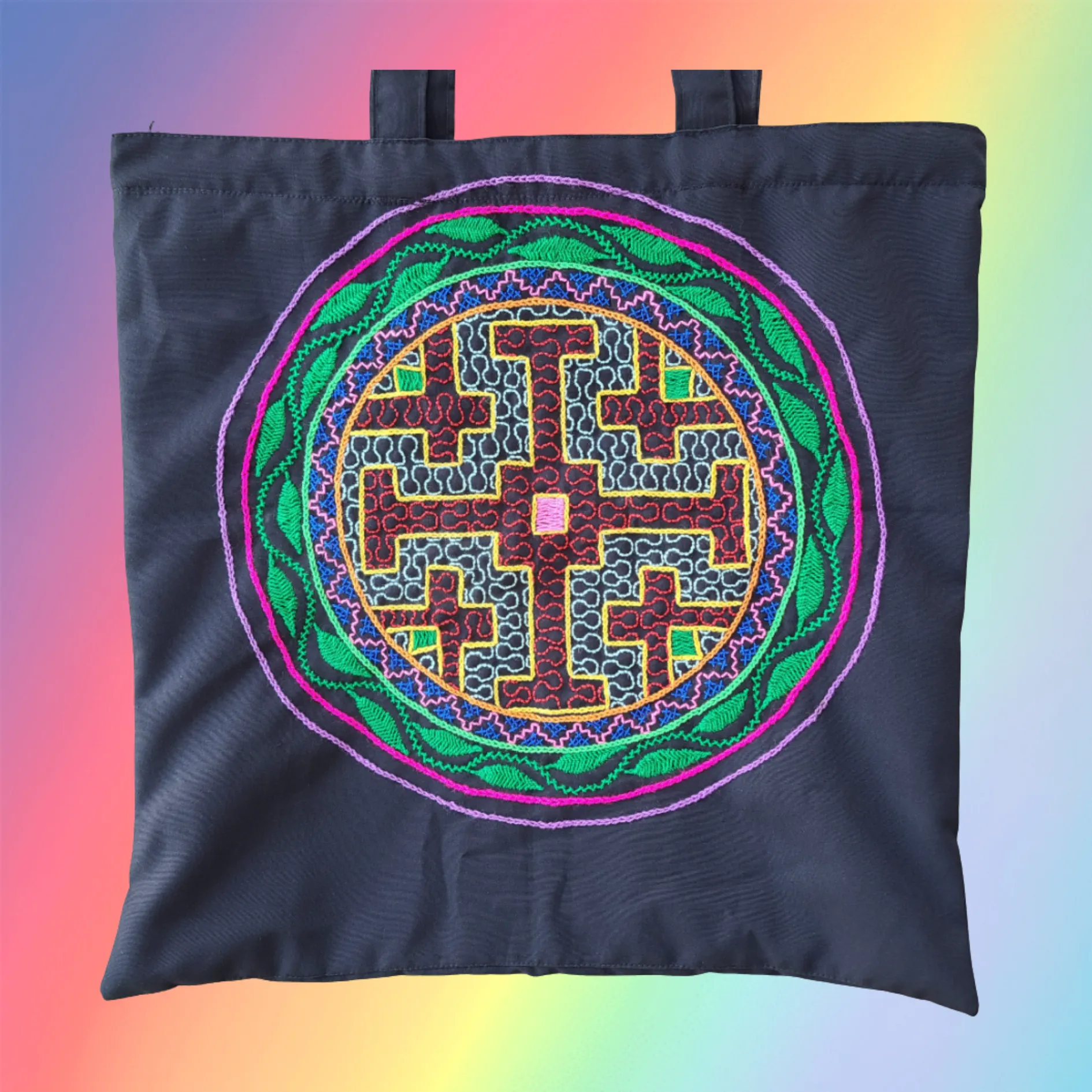 Shipibo Embroidered Sacred Tote Bag - Shaman's Vision