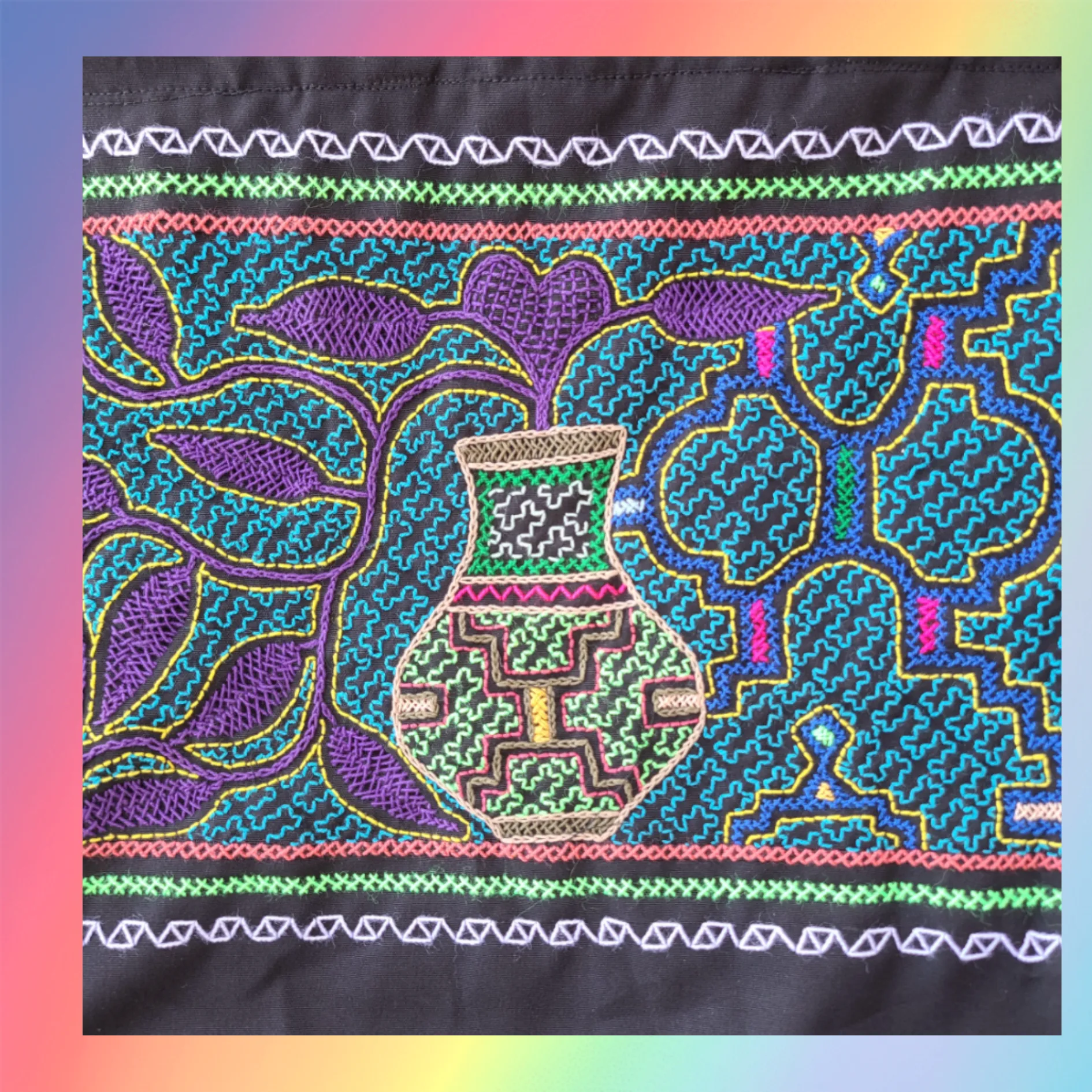 Shipibo Embroidered Sacred Tote Bag - Visionary Vine