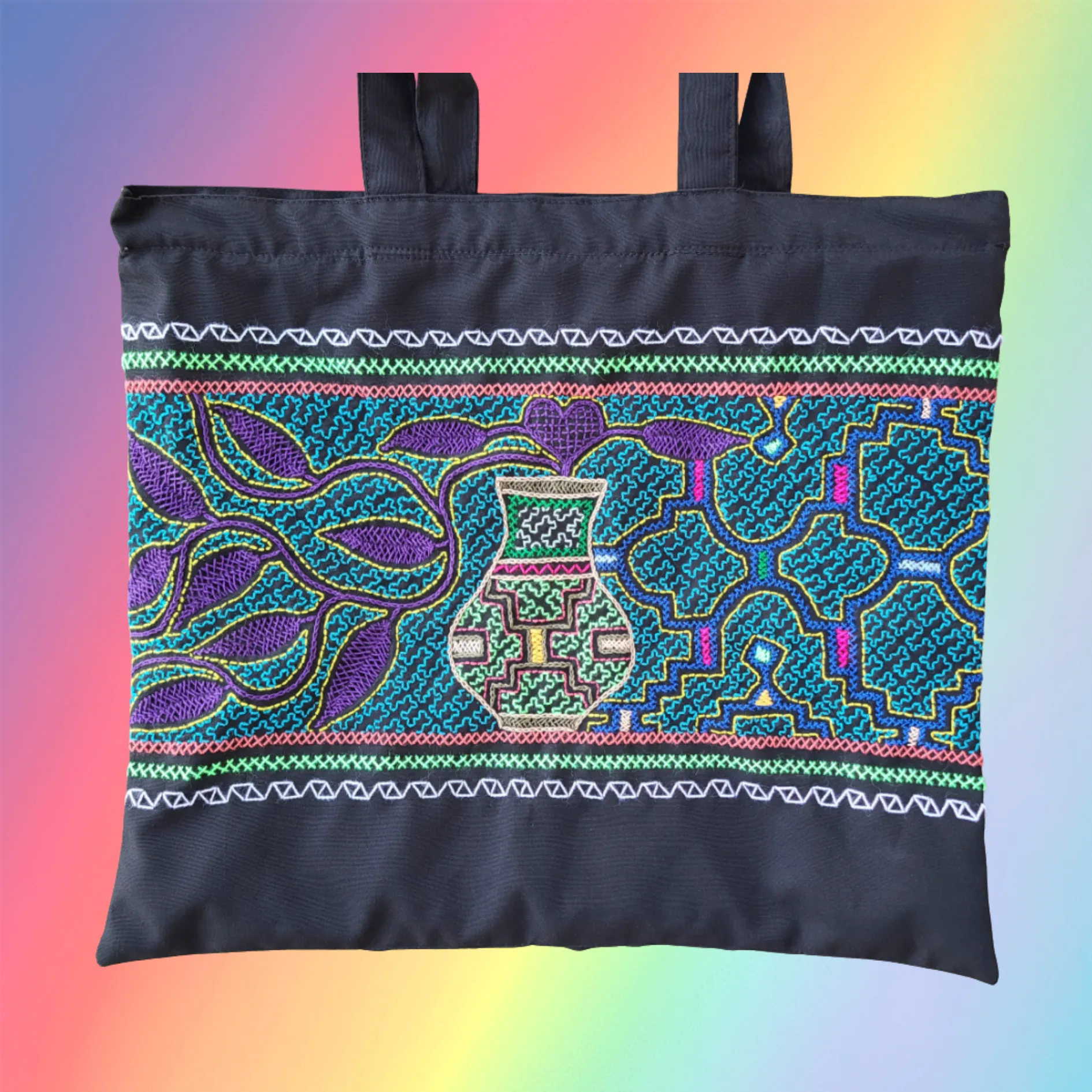 Shipibo Embroidered Sacred Tote Bag - Visionary Vine