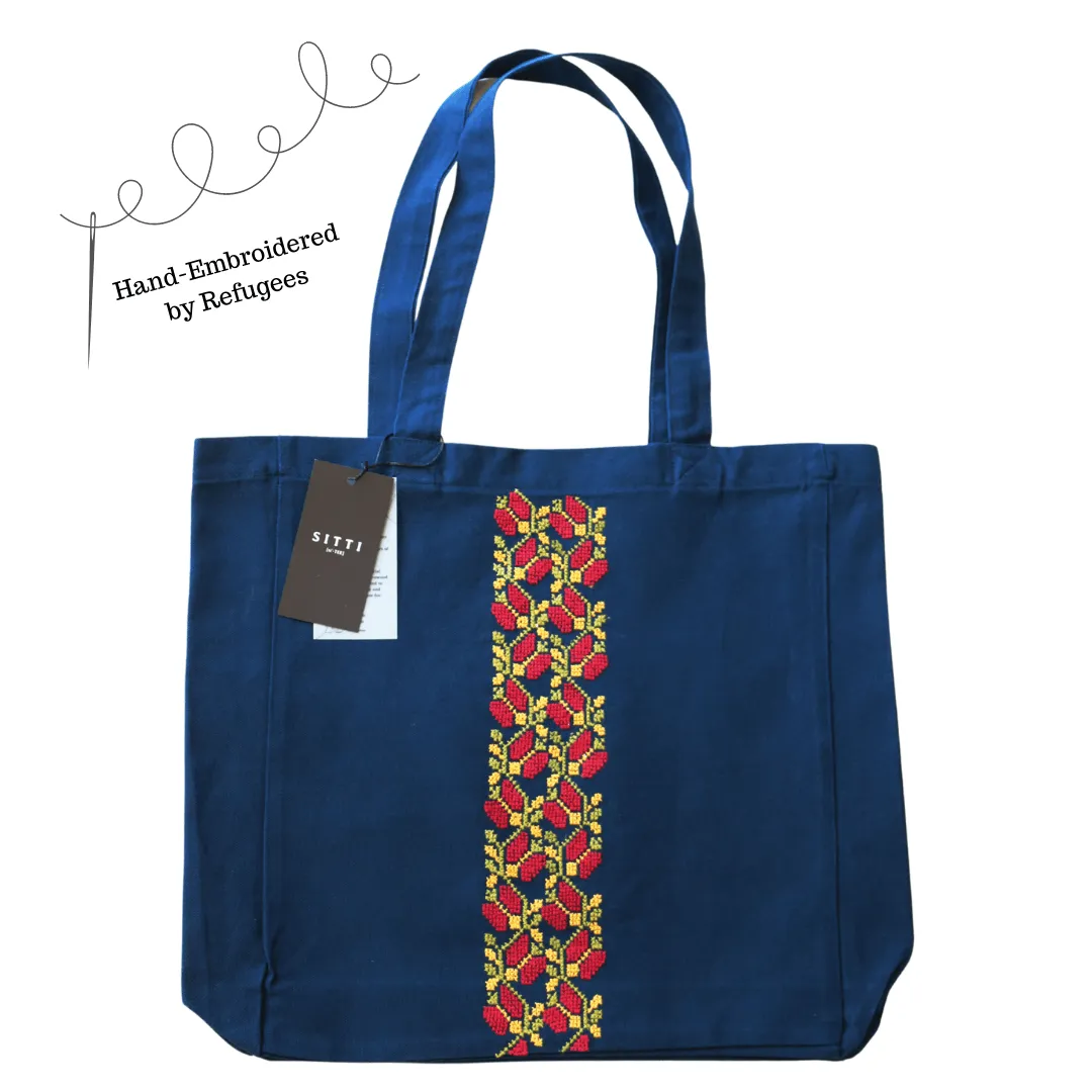 Sitti x Deerah Hand-Embroidered Tote Bag with Olive Motif