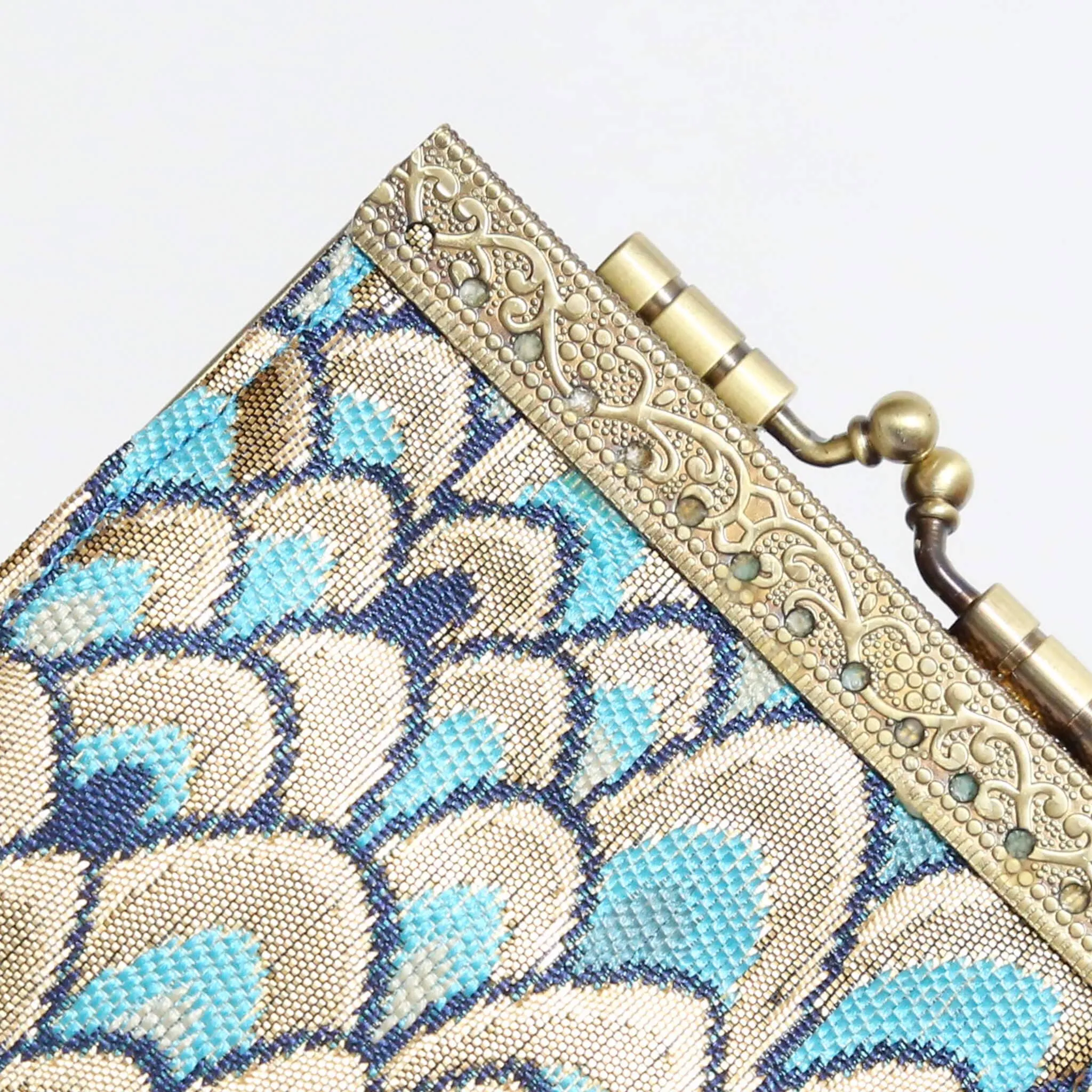 Small Feather Brocade, Card Holders with RFID Protection: Gold & Teal