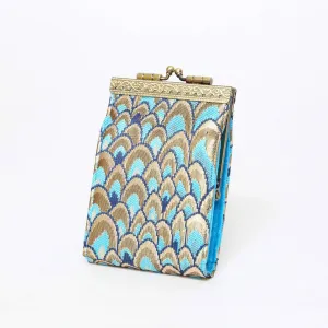 Small Feather Brocade, Card Holders with RFID Protection: Gold & Teal
