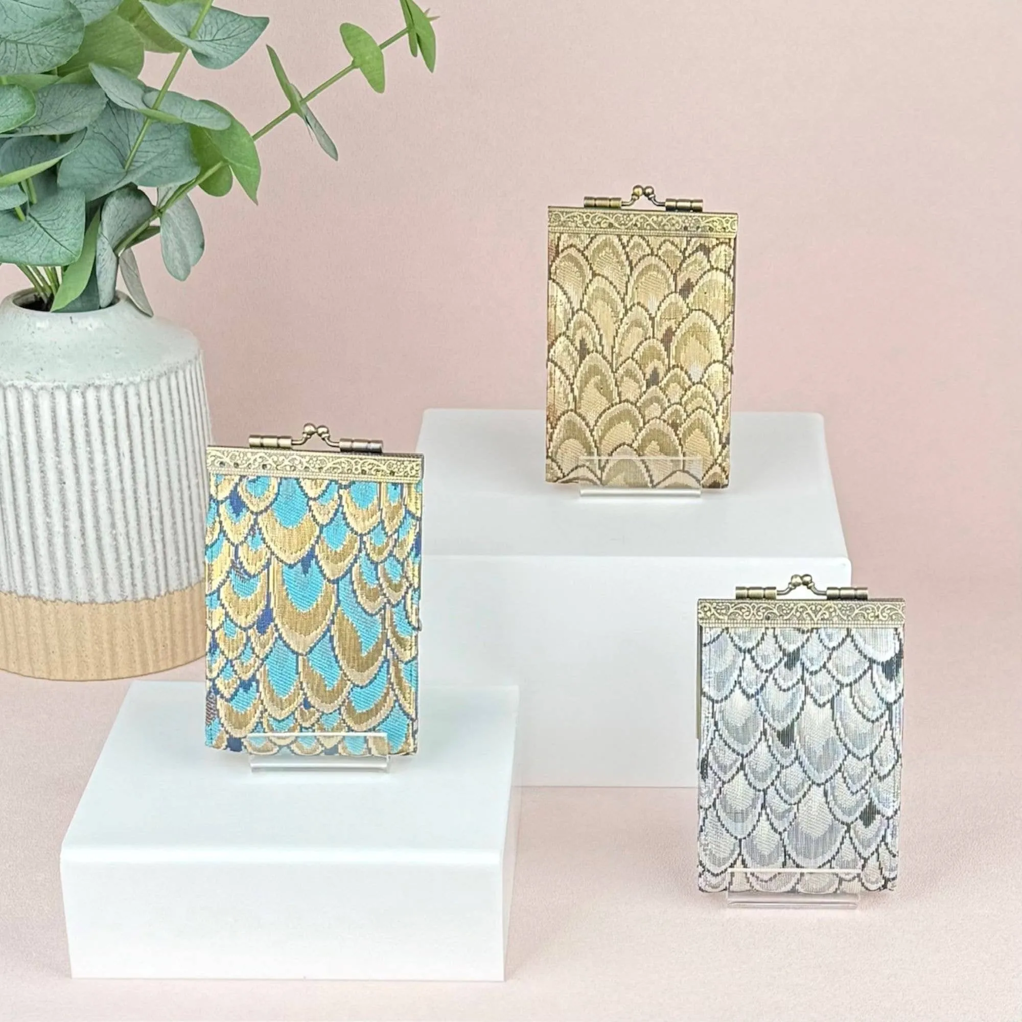 Small Feather Brocade, Card Holders with RFID Protection: Gold & Teal