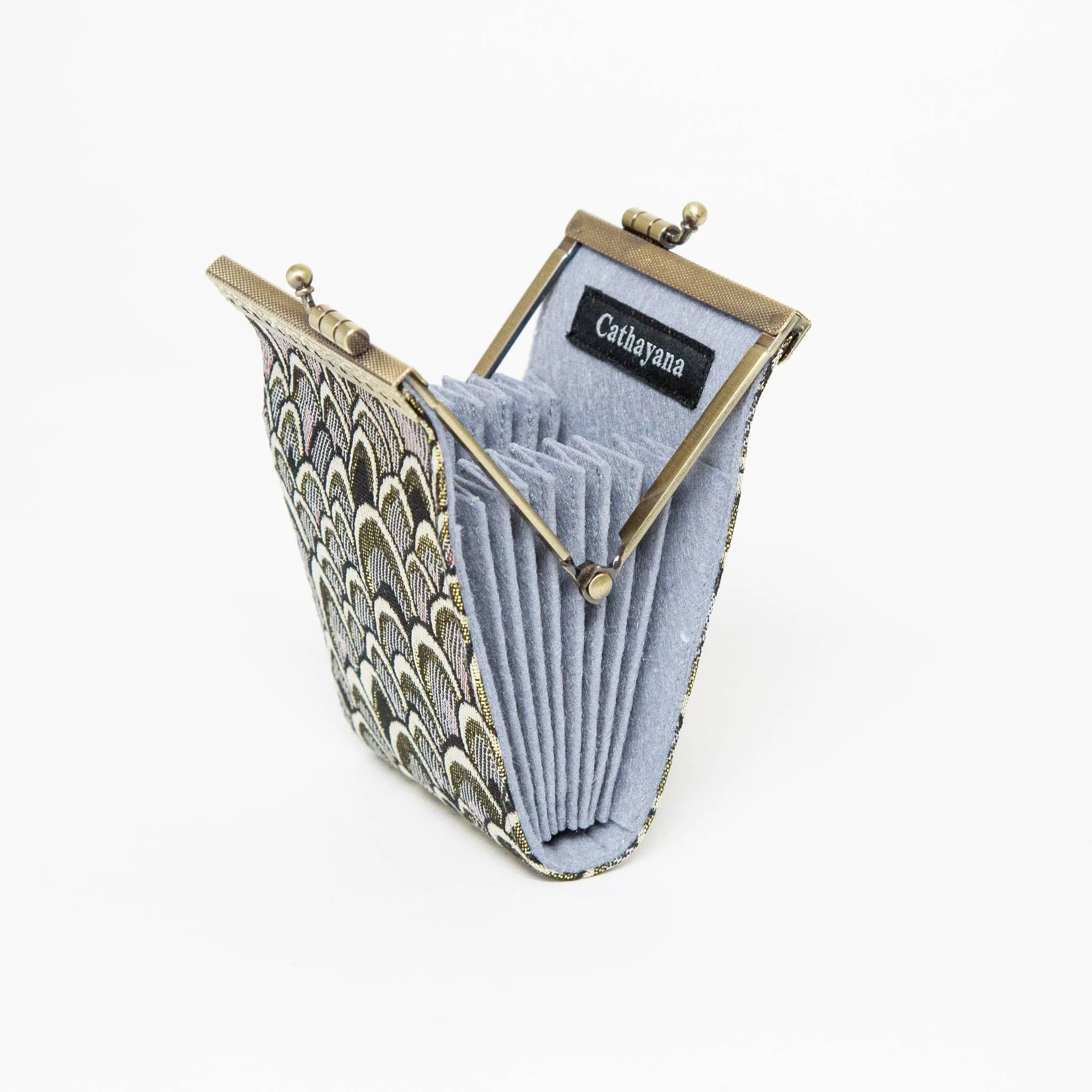 Small Feather Brocade, Card Holders with RFID Protection: Gold & Teal