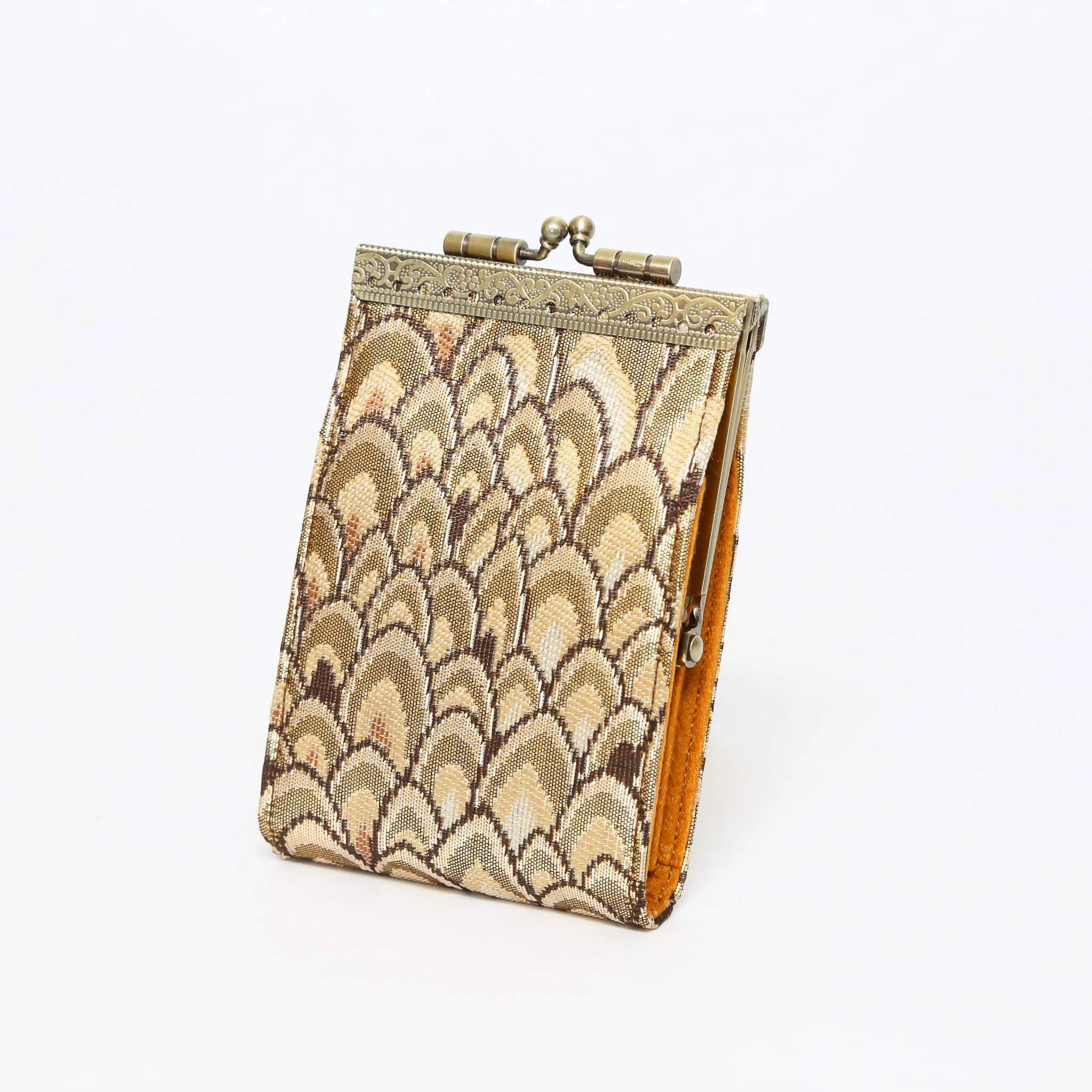 Small Feather Brocade, Card Holders with RFID Protection: Gold & Teal