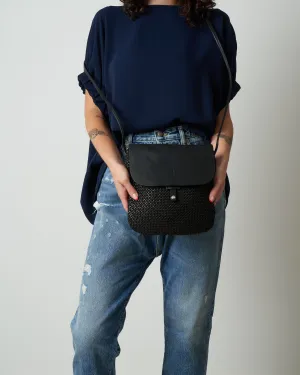 small woven crossbody - black