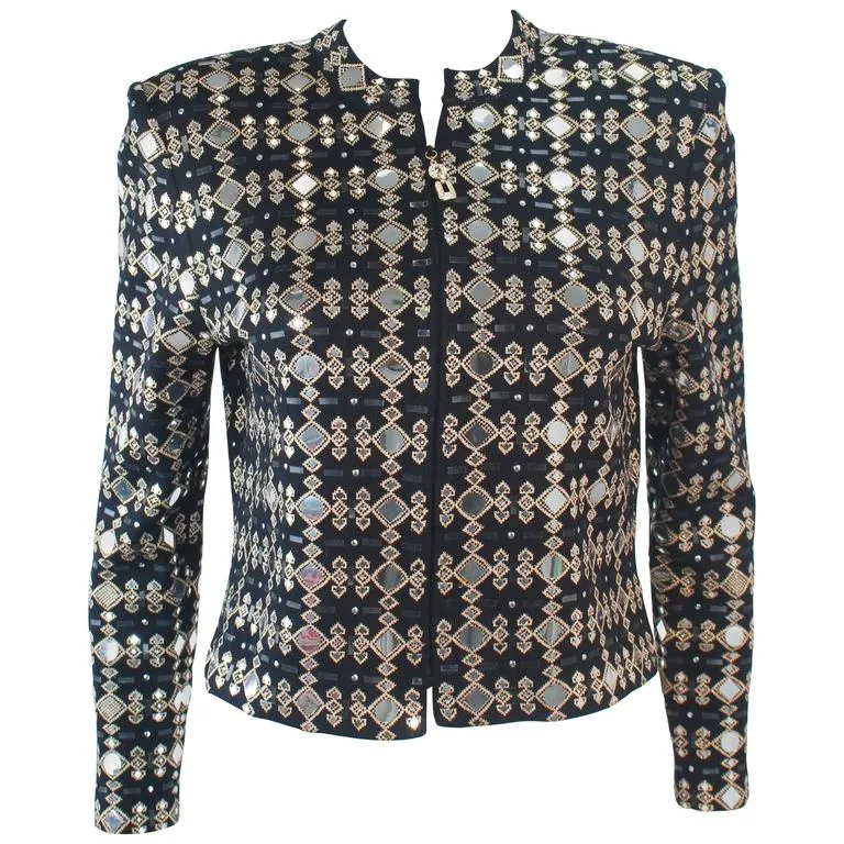 ST. JOHN Black Stretch Knit Jacket w/ Gold Accents Size 4