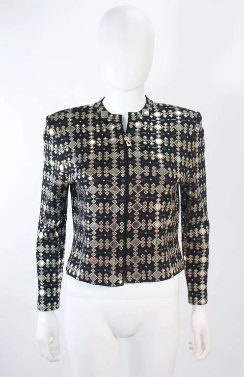 ST. JOHN Black Stretch Knit Jacket w/ Gold Accents Size 4