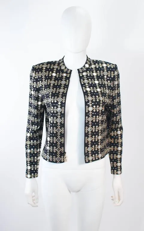 ST. JOHN Black Stretch Knit Jacket w/ Gold Accents Size 4